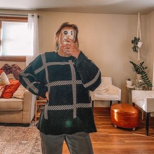 - Vici black and white checkered chunky knit sweater